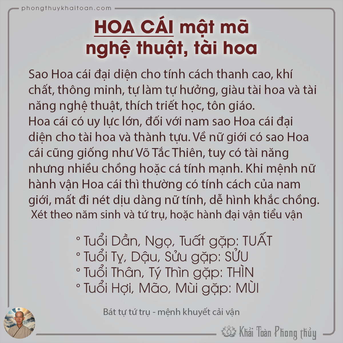 bát tự tứ trụ Hoa cái