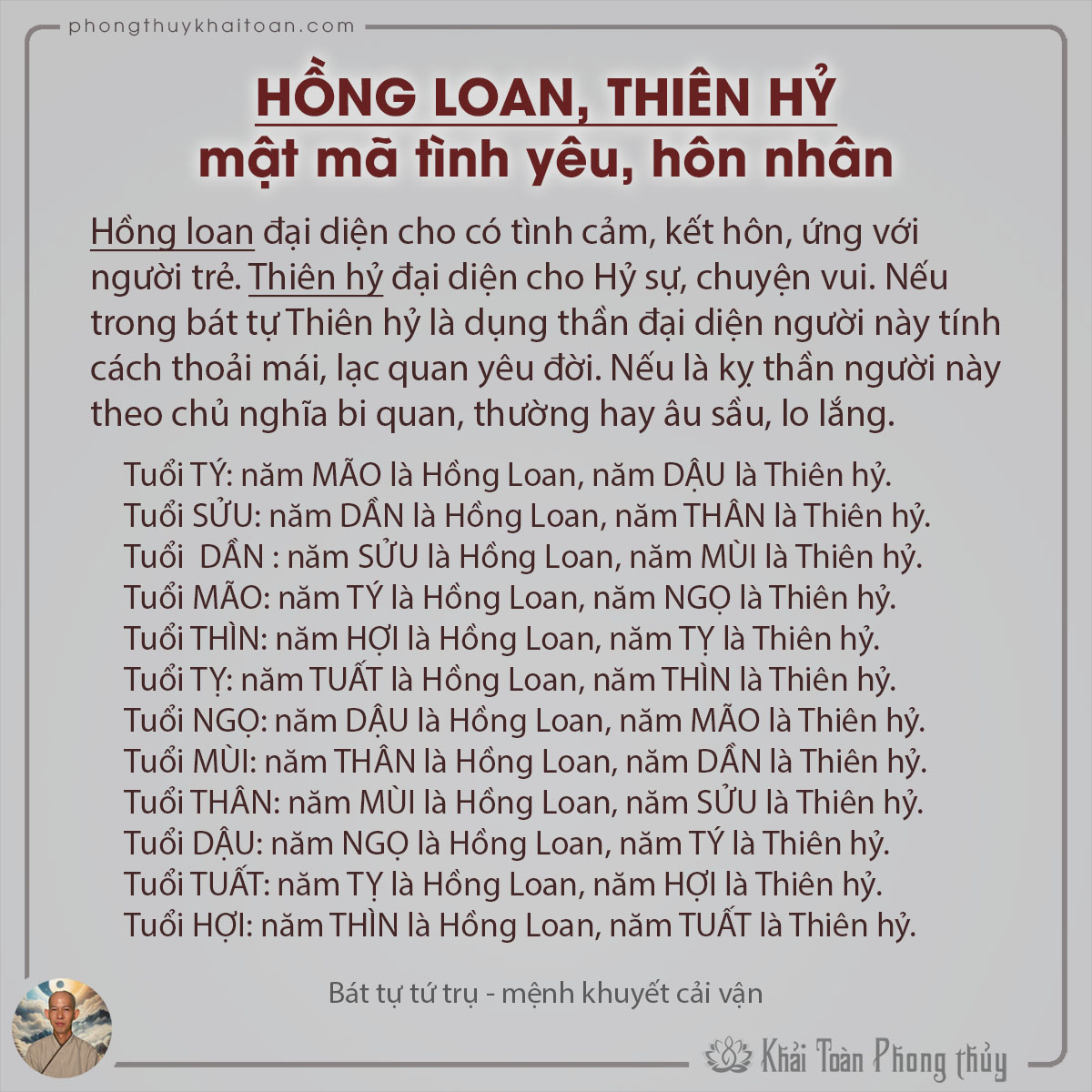bát tự tứ trụ Hồng loan thiên hỷ 